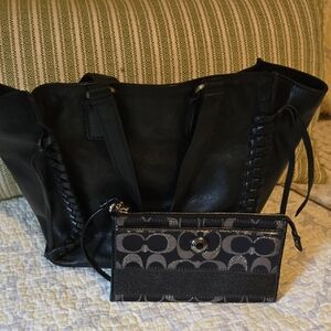 Black Leather  Bag with Coach wristlet